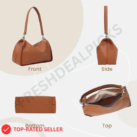 Genuine Leather Shoulder Bag Crossbody Hobo Adjustable Strap Elegant Minimal - Picture 7 of 8